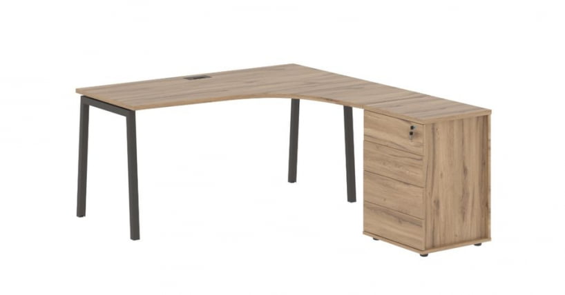 Стол эргономичный с тумбой (правый) EDIS ELCET 1518 R Дуб Денвер светлый Мокко_0