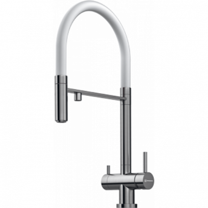 Смеситель Omoikiri Kanto-Bn-Wh Латунь/Нерж. Сталь/Белый Гибкий Шланг_0