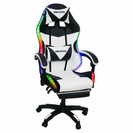 Кресло 1209 KINGQUEEN, цвет черный/белый с подсветкой, 1209-black-white-mass-led_0