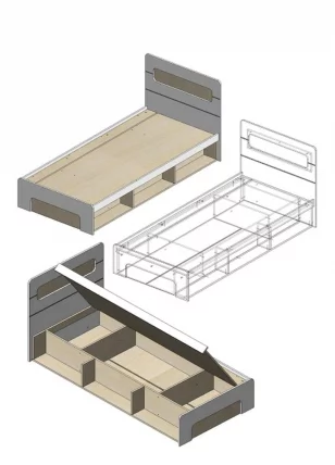 Кровать 0,9 с подъемным механизмом Палермо Юниор 01 Ясень шимо светлый Белый глянец_3