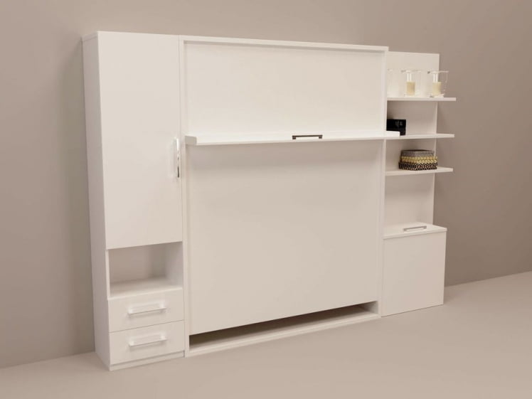 Шкаф-кровать Смарт 1 с полками 1600 правый Дуб молочный_0