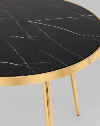 Стол обеденный Гелиос 100*100 стекло черный мрамор сталь Золото_3