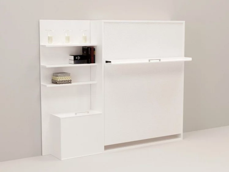 Откидная кровать с полкой Смарт 1 К 1600+П левая Белая шагрень_0