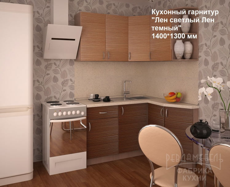 Кухонный гарнитур угловой Лен светлый Лен темный №2_0