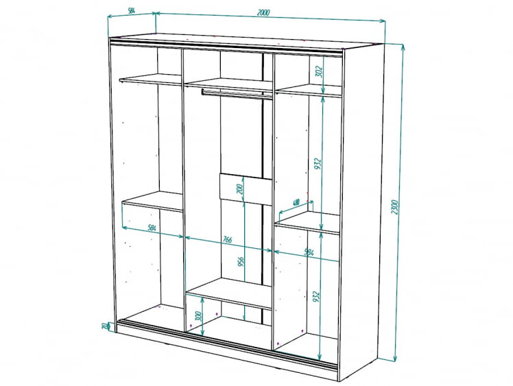 Шкаф-купе 3-х дверный Виктория 2000х584х2300, Бодега светлая 20ДЗЗЗДЛЛЛДЗЗЗ-ЯППШ-Бс 310-2957_2