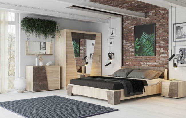 Набор мебели для спальни Санремо №1 Дуб сонома светлый Ателье темное_1