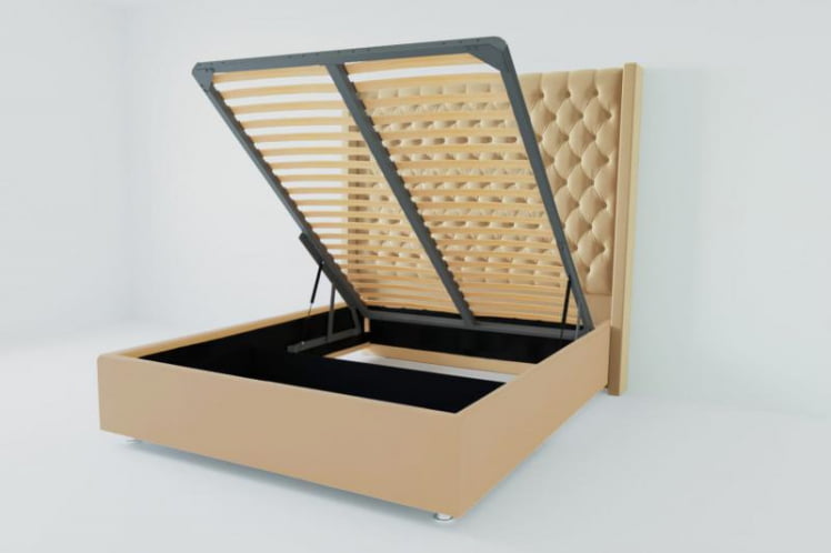 Мягкая интерьерная кровать "Версаль Люкс" с подъемным механизмом Материал фасада: Искусственная кожа; Спальное место: 2000х2000 мм; Цвет фасада: Бежевый; Цвет корпуса: Бежевый _0