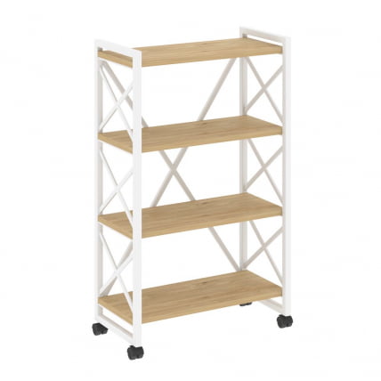 Стеллаж на колесных опорах - 4 полки LOFT  VR.L-MST.K-4.8 Металл белый Тиквуд светлый_0