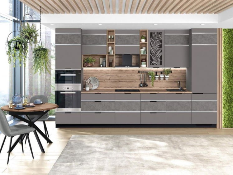 Кухонный гарнитур (ширина 380 см) Грейс 1 Оникс Кубанит Дуб Галифакс натуральный_0