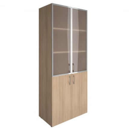 Шкаф книжный со стеклом в раме Lacobel без топа YALTA LT-ST 1.2R black Снежная Платина_0