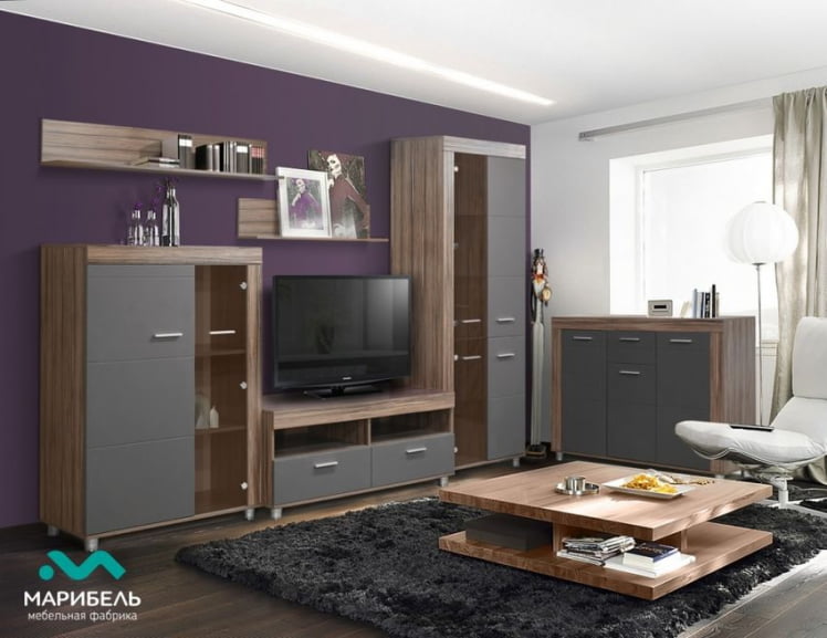 Комплект мебели для гостиной Бэлла-5 №1 Смоки софт Индиан эбони темный_0