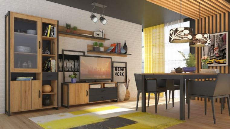 Гостиная Техно №1 Дуб золотой/Чёрный_0