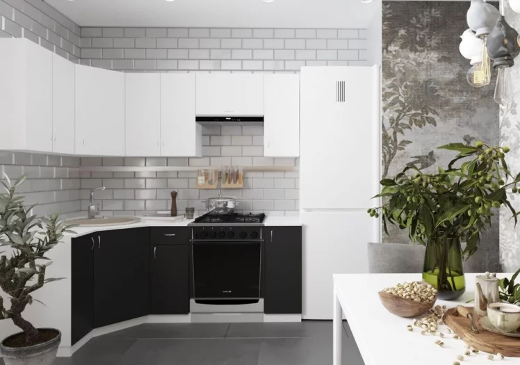 Гарнитур кухонный 2100 угловой Роза ГКУ2100-5.5_7.2 Белый Черный_1