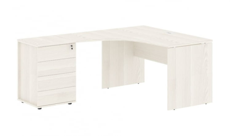 Стол эргономичный с тумбой левый EDIS EDCET 1318 L Ясень Траун Белый_0