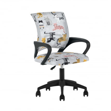 Кресло детское ТопЧаирс Симпле СН ДЖуниор принт Блуе Катс пластик черный / TopChairs Simple SN Junior Blue Cats_0