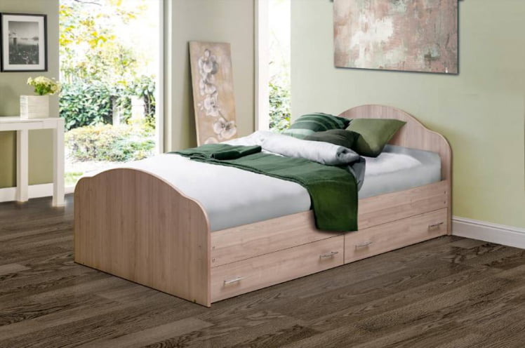 Кровать с ящиками на уголках №1 ЛДСП 1200*2000 Бук_0