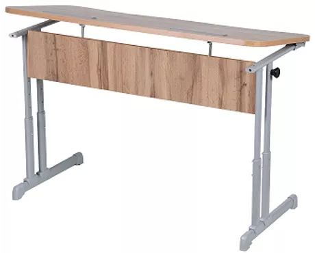 Парта двухместная эргономичный с углом наклона и пеналами (рост 3-7) Дуб Вотан/Металл Серый_0