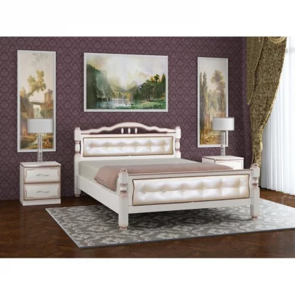 Кровать из массива Карина-11 200х140 Дуб молочный Светлая экокожа_1