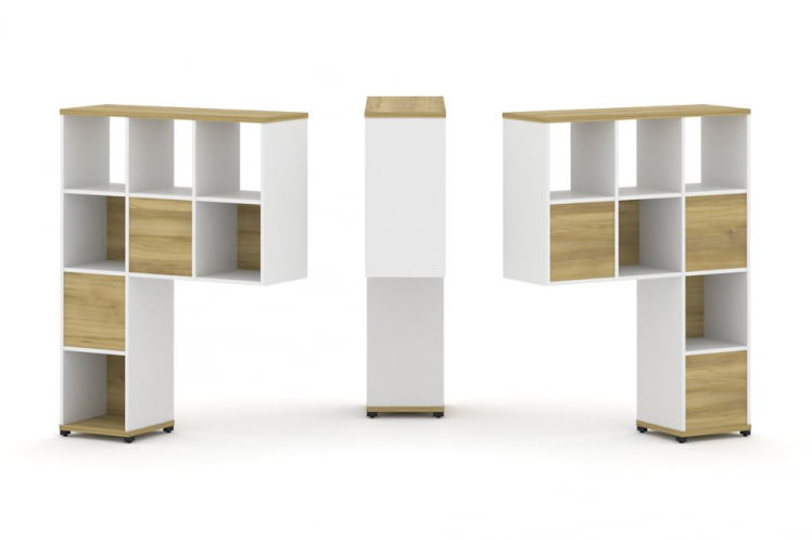 Надставка на стол высокая двухсторонняя + задняя стенка (5 шт.) CONCEPT CN.DNV-003 Дуб Винченцо Белый бриллиант Черный металл_0