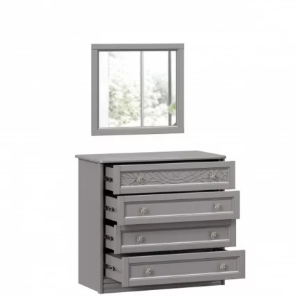 Комод с 4 ящиками с зеркалом Джулия Оникс серый_1