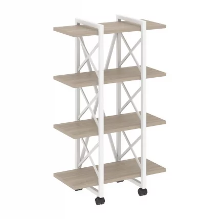 Стеллаж на колесных опорах - 4 полки LOFT  VR.L-MST.K-4.4V Металл белый Дуб Аттик_0