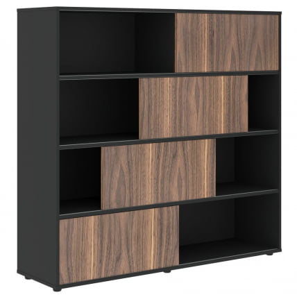 Стеллаж со слайд-дверьми VELION VENEER VRMCS 1615 Американский орех Яшма черная_0