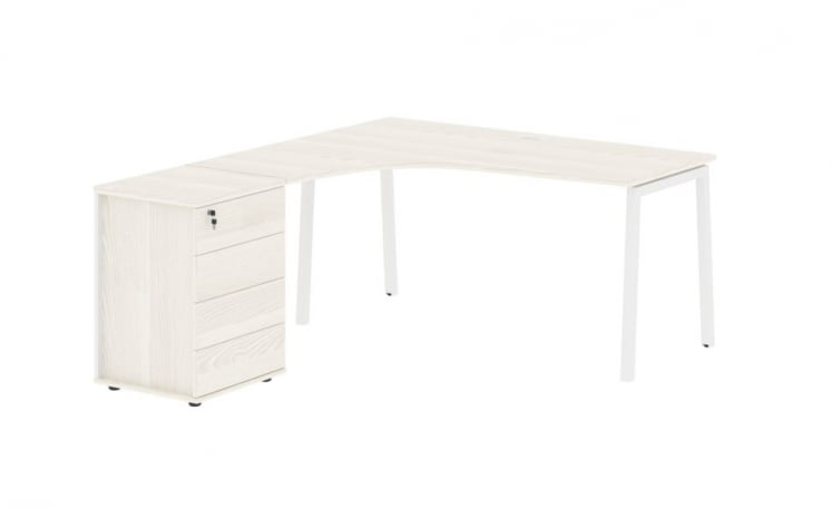 Стол эргономичный с тумбой (левый) EDIS ELCET 1518 L Ясень Траун Белый_0