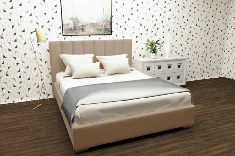 Мягкая интерьерная кровать Терра с подъемным механизмом Цвет фасада: Светло коричневый; Материал фасада: Металл/Велюр; Спальное место: 1200х2000 мм_0