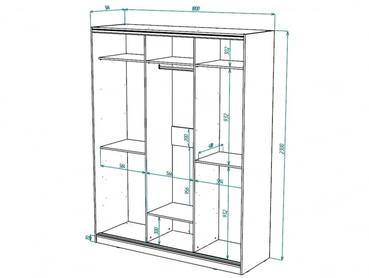 Шкаф-купе 2-х дверный Виктория 1800х584х2300, Белый 18ДЗЗЗДЗЗЗ-ЯППШ-Б 310-944_2