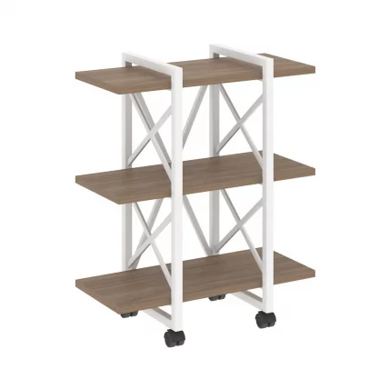 Стеллаж на колесных опорах - 3 полки LOFT  VR.L-MST.K-3.4V Металл белый Дуб Аризона_0