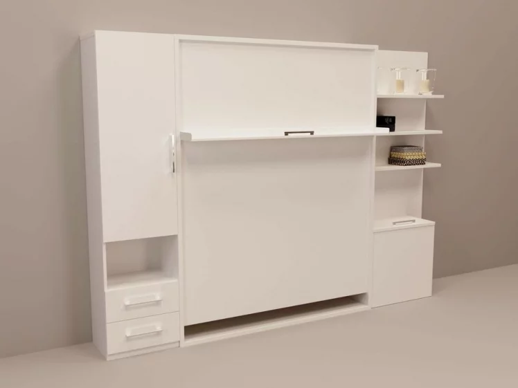 Шкаф-кровать Смарт 1 с полками 1600 правый Ясень шимо темный_0