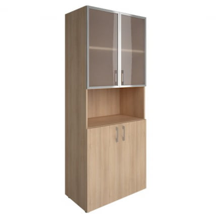 Шкаф книжный со стеклом в раме Lacobel без топа YALTA LT-ST 1.4R white Снежная Платина_0