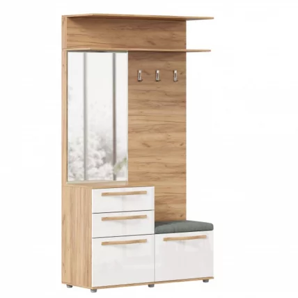 Вешалка комбинированная с зеркалом Марта-2 ЛД 136.050.000 Дуб золотой Белый глянец_0