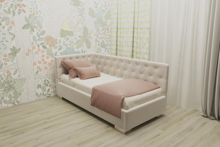 ДЕТСКАЯ МЯГКАЯ ИНТЕРЬЕРНАЯ КРОВАТЬ ВЕРСАЛЬ С ОРТОПЕДИЧЕСКИМ ОСНОВАНИЕМ (BERHOUSE) Цвет фасада: Кремовый; Материал фасада: Металл/Велюр; Спальное место: 1200х1900_0