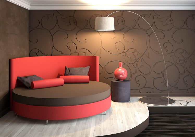 Круглая кровать Caprice 200x200 Красная ткань_1