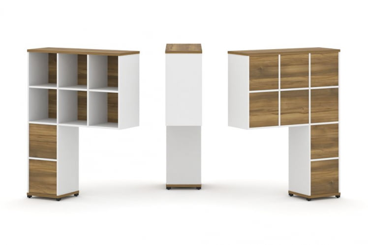 Надставка на стол высокая односторонняя + задняя стенка (8 шт.) + блок с 2-мя ящиками (1 шт.) + блок с 1-м ящиком (1 шт.) CONCEPT CN.ONV-007 Сандал Янтарный Белый бриллиант Черный металл_0