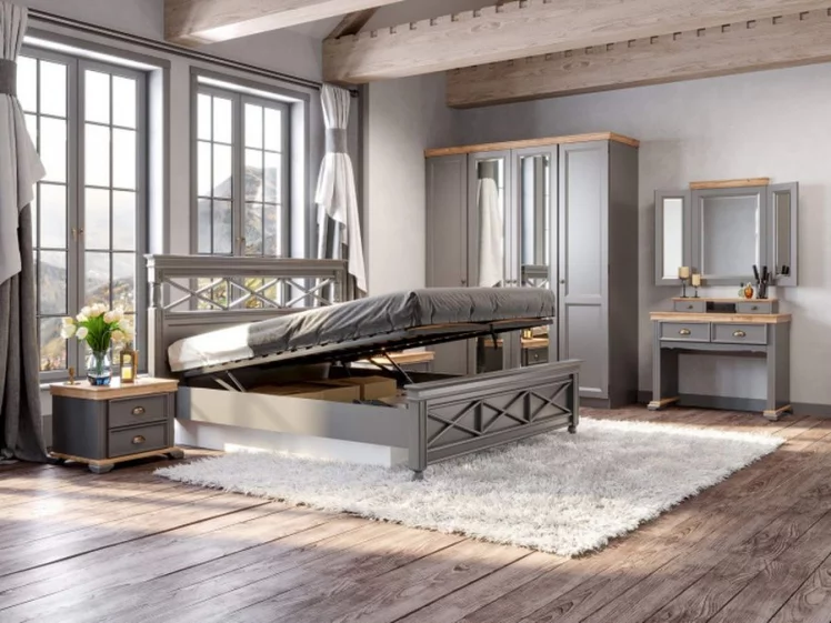 Комод с 5 ящиками с распашным зеркалом Амели Оникс серый_4