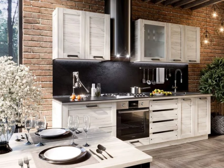 Шкаф кухонный 600 горизонтальный с 2 складными дверями комбинированный со стеклом Винченца ЛД 234.970.000.045 Белый Дуб Крафт белый_2