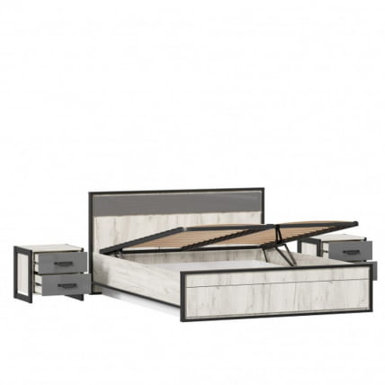Кровать двуспальная 1600 с подъемным механизмом с тумбами Техно 07 Дуб Крафт белый Серый шифер_2