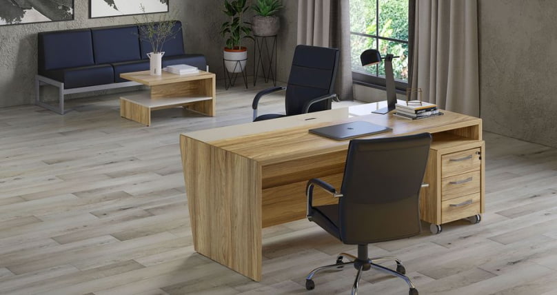 Стол руководителя прямой без тумбы Corner COR.SR-16 Гикори Песочный Ваниль_2