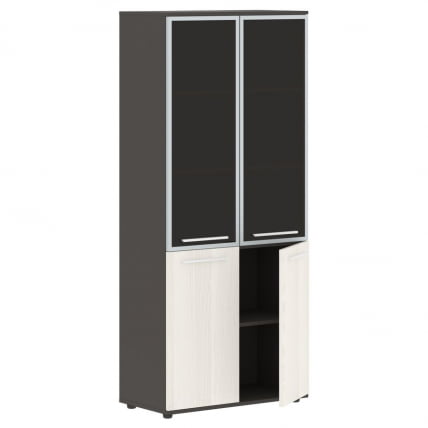 Шкаф комбинированный  с дверьми в металлической раме EDIS EHCS 85.7 Ясень Траун Белый Мокко_1