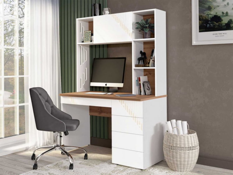 Стол с надстройкой (лев/прав) Монако 903.301 Дуб Вотан / Белый шпон / Альпийский белый_0