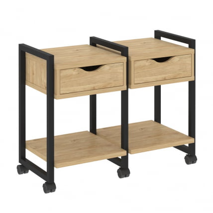 Тумба на колесных опорах наборная. Вариант №1 LOFT VR.L-TN-1.K Металл черный Тиквуд светлый_0