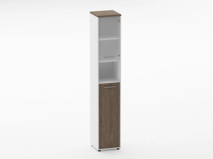 Шкаф 5 узкий верх стеклянная дверь, низ закрытый, с нишей Deka 10.23.20Пр Дуб Верцаска/Белый_0