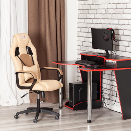 Кресло DRIVER (22) кож/зам/ткань, бежевый/бронза, 36-34/TW-21_19