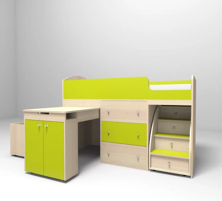 Кровать чердак Малыш Дуб/Лайм_2