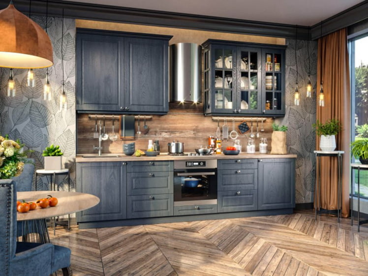 Шкаф кухонный 800 со стеклом Тип 1 Мокка ЛД 274.360.000.160 Черный Дуб фактурный антрацит_1