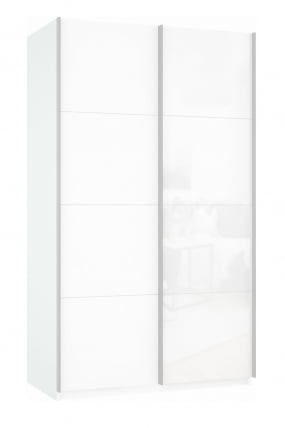 Шкаф-купе двухдверный Прайм 1400 ДСП/Белое стекло Белый снег_0