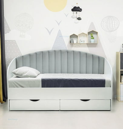 Кровать с продольной мягкой спинкой Софа №12 (800х1900) Ясень Анкор светлый Велюр 006_0