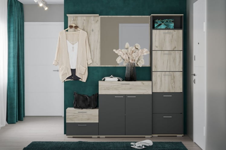 Прихожая Санти набор №3 Антрацит/Дуб Крафт Серый_0